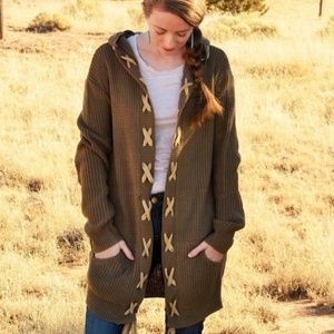 NWT Oversize Cardigan with Hood - Lace Up Details